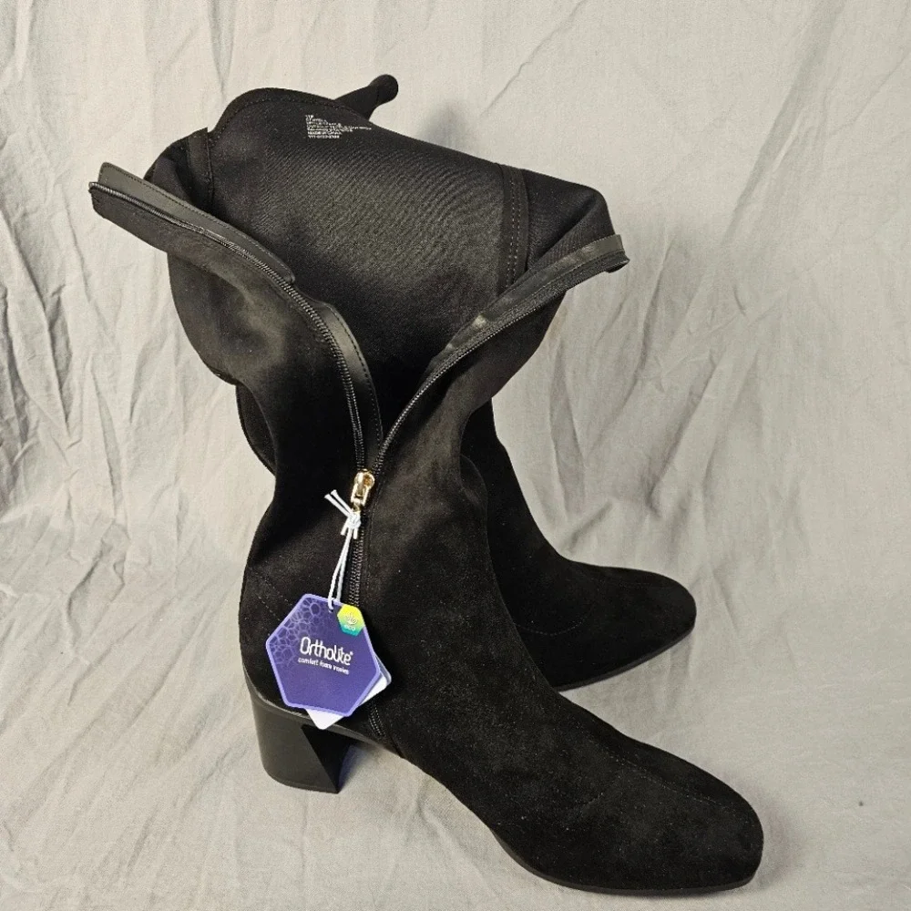 Aerosoles Centola Black Faux Suede Knee High Block Heel Boots Women 11M New
